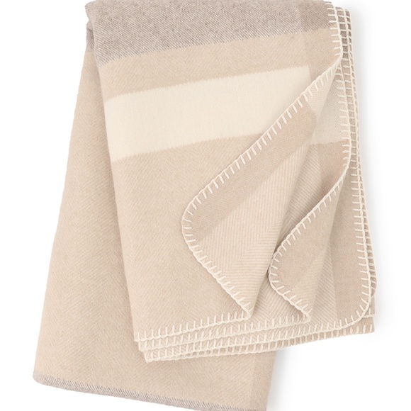 Cream Tan Plaid Wool Throw Blanket - Ultra Soft Wool - Picture 3 of 6